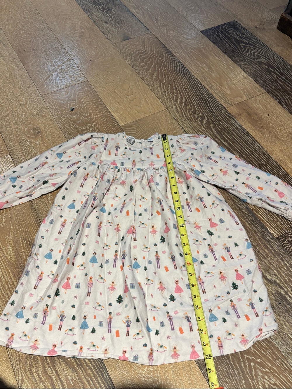 Lulu Bebe White Nutcracker & Ballerina Print Long Sleeve Dress